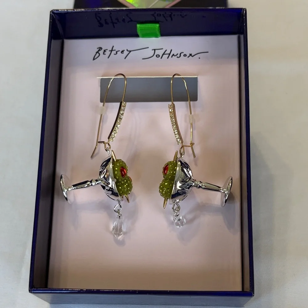 Betsey Johnson Silver Martini Drop Earrings NWT - Picture 5 of 9